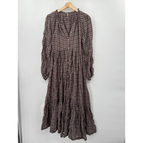 Free people Brown Plaid Button Down Edie Flannel Dress - Picture 4 of 7